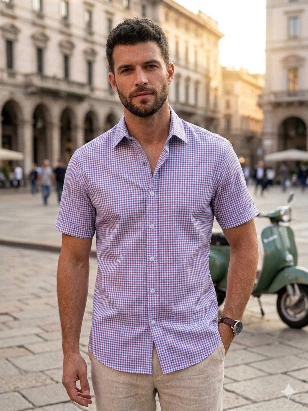 Robert Graham Makai Shirt Men XL Berry Pink Blue Plaid Short Sleeve Tailored Fit